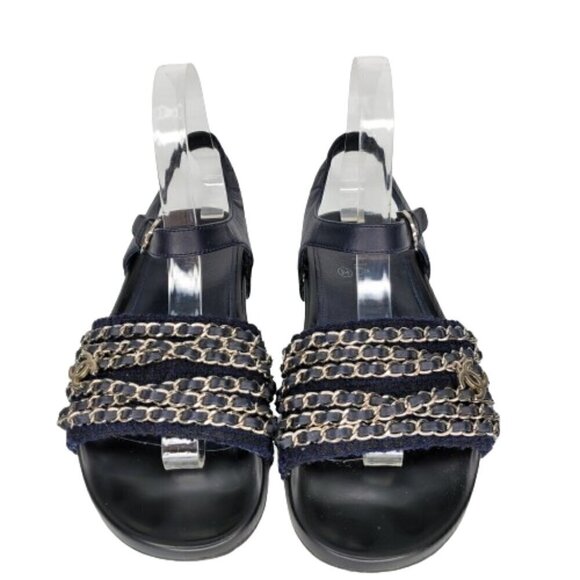 Chanel Interlocking CC Chain Tweed Dad Sandals - Picture 2 of 8